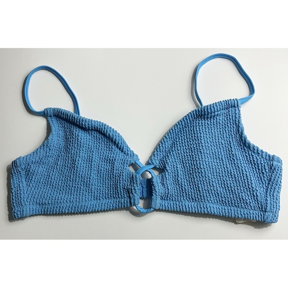 AERIE • NWT Shimmery Crinkle Lace Up Scoop Bikini Top “Blue Spark” - Picture 7 of 15